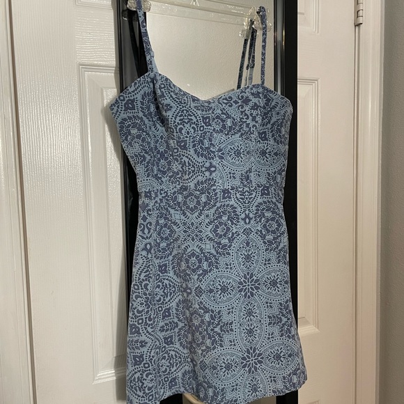 Medium Blue Velvet Printed Urban Outfitters Dress - Picture 1 of 4
